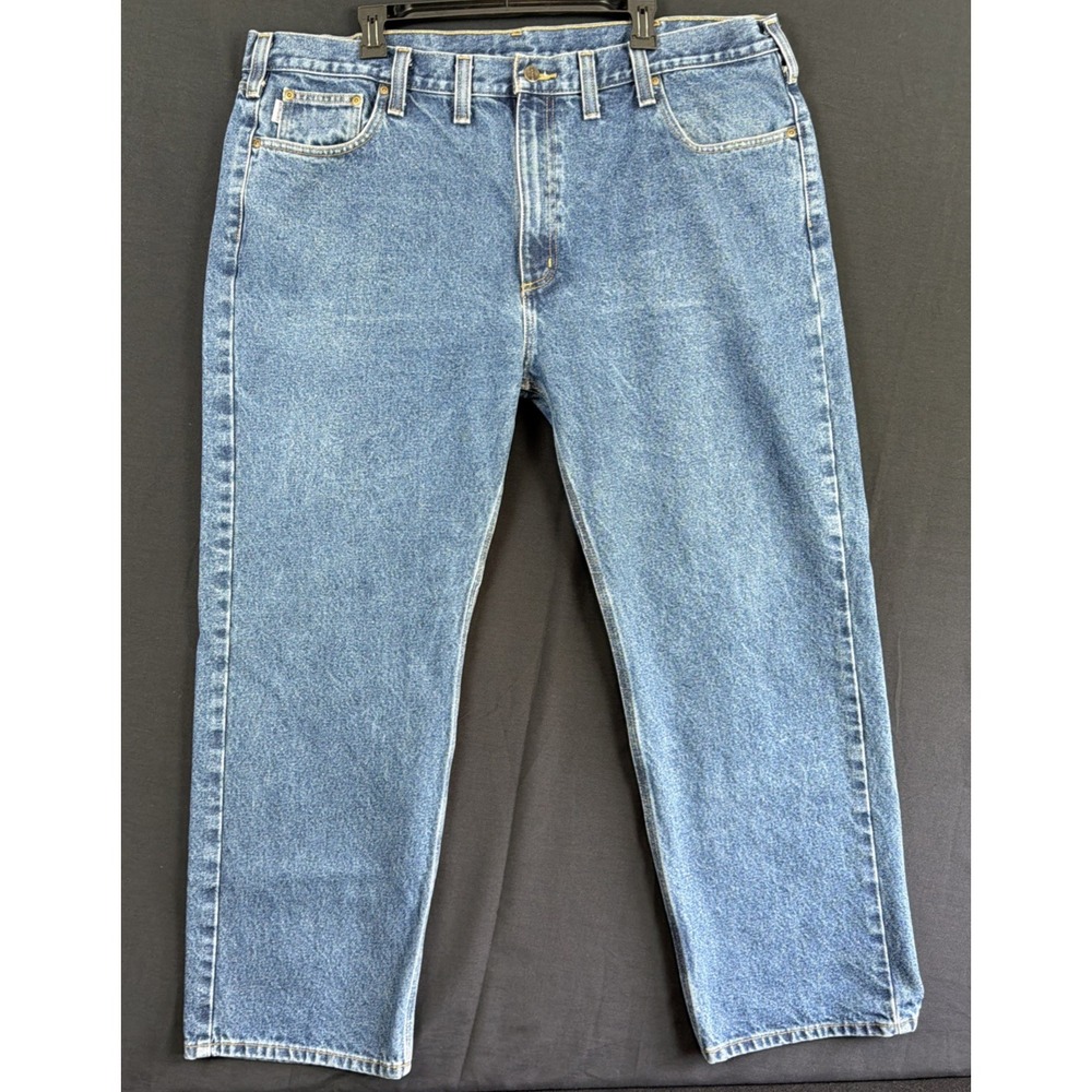 Carhartt Jeans Mens 44x30 Blue Relaxed Straight Dark Wash Cotton B460 DVB Logo